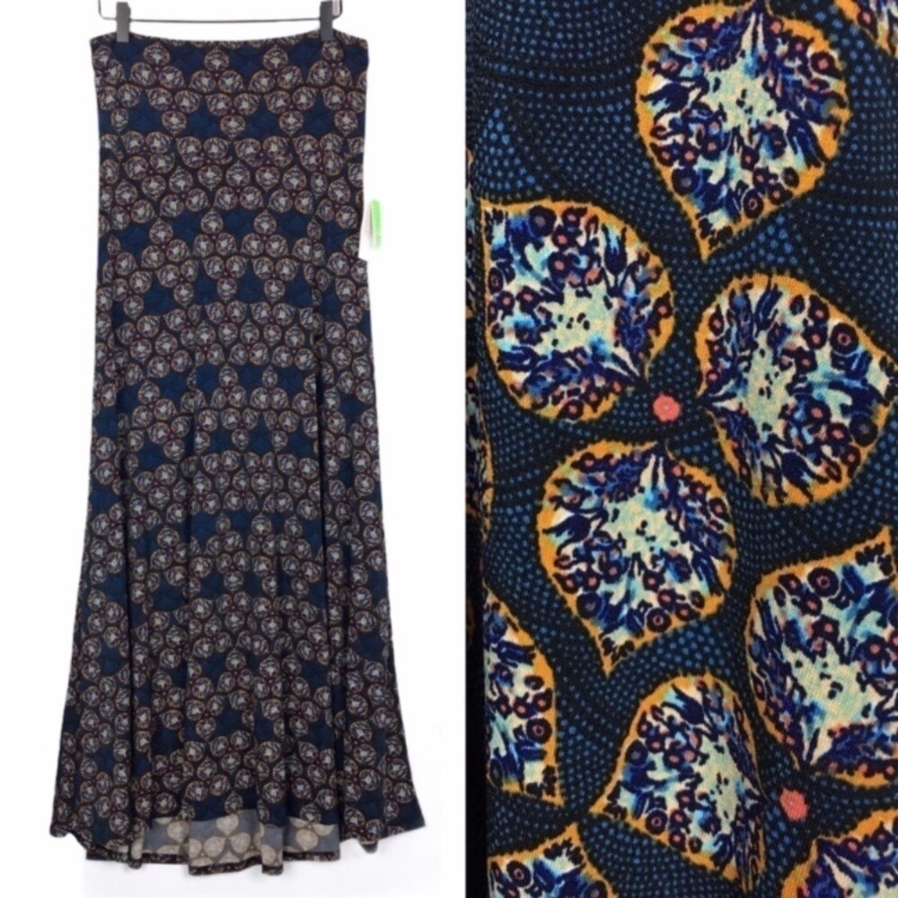 LULAROE Maxi Skirt Floral Dot Kaleidoscope Stretchy Slinky Boho Size Small NWT